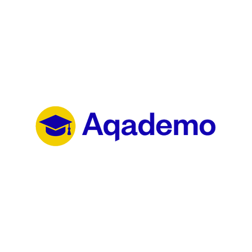Aqademo.com logo, a brandable .com business name for sale