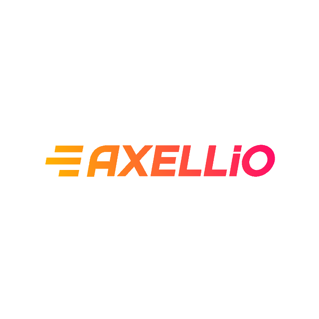 Axxelio.com logo, a brandable .com business name for sale