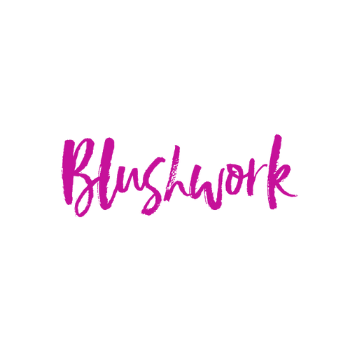 Blushwork.com logo, a brandable .com business name for sale