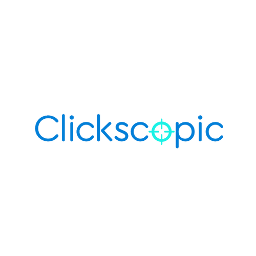 Clickscopic.com logo, a brandable .com business name for sale