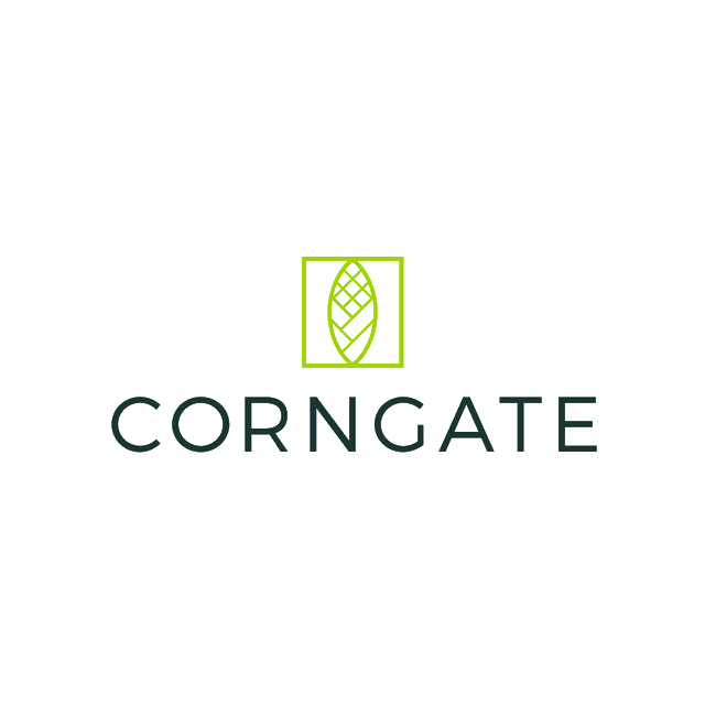 Corngate.com logo, a brandable .com business name for sale