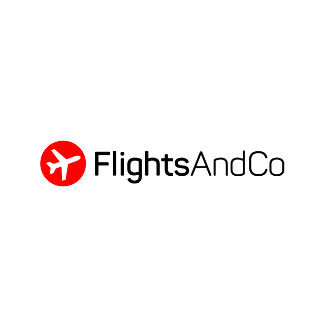 FlightsAndCo.com logo, a brandable .com business name for sale