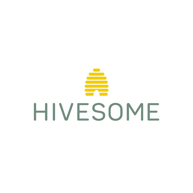 Hivesome.com logo, a brandable .com business name for sale