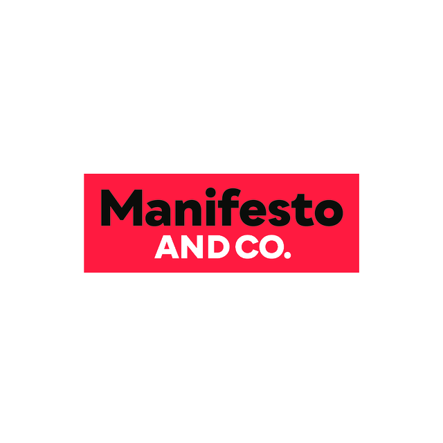 ManifestoAndCo.com logo, a brandable .com business name for sale