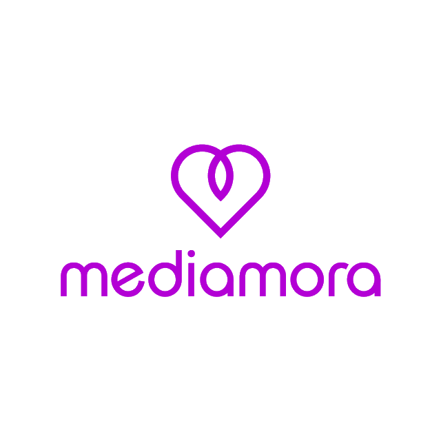 Mediamora.com logo, a brandable .com business name for sale