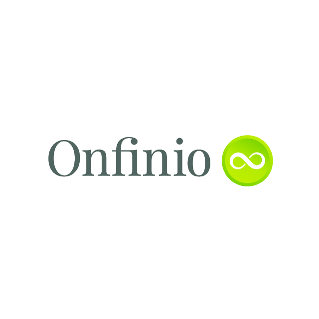 Onfinio.com logo, a brandable .com business name for sale