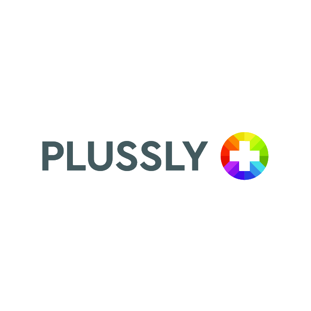 Plussly.com logo, a brandable .com business name for sale
