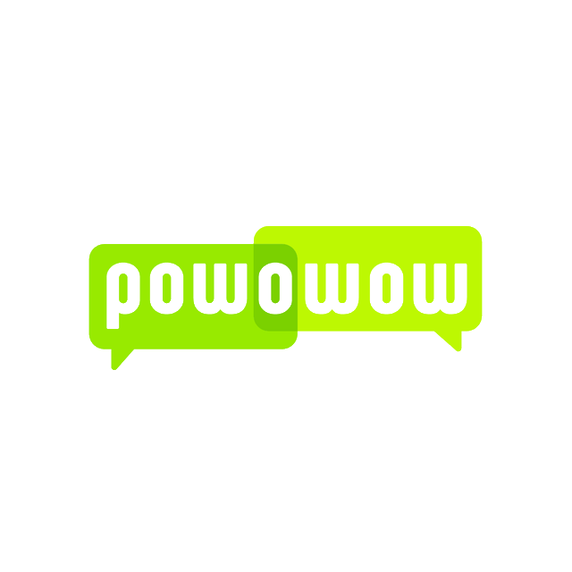 Powowow.com logo, a brandable .com business name for sale