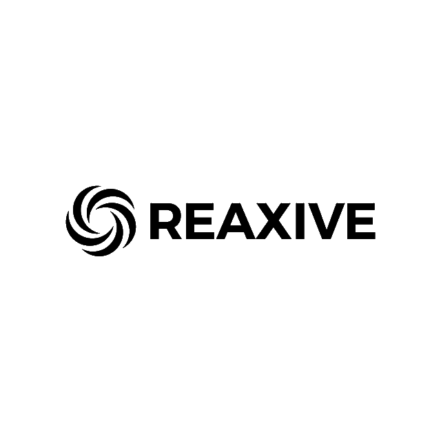 Reaxive.com logo, a brandable .com business name for sale