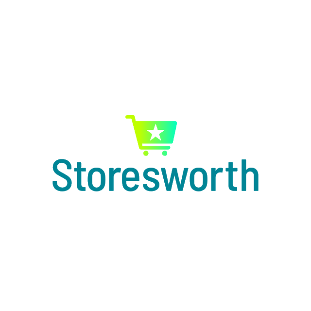 Storesworth.com logo, a brandable .com business name for sale
