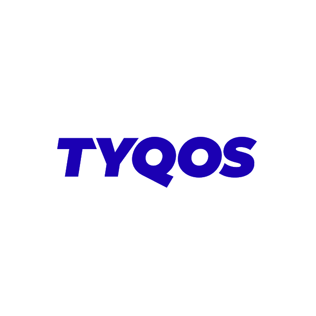 Tyqos.com logo, a brandable .com business name for sale