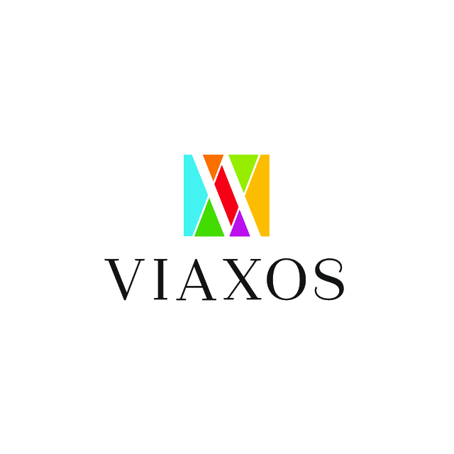 Viaxos.com logo, a brandable .com business name for sale