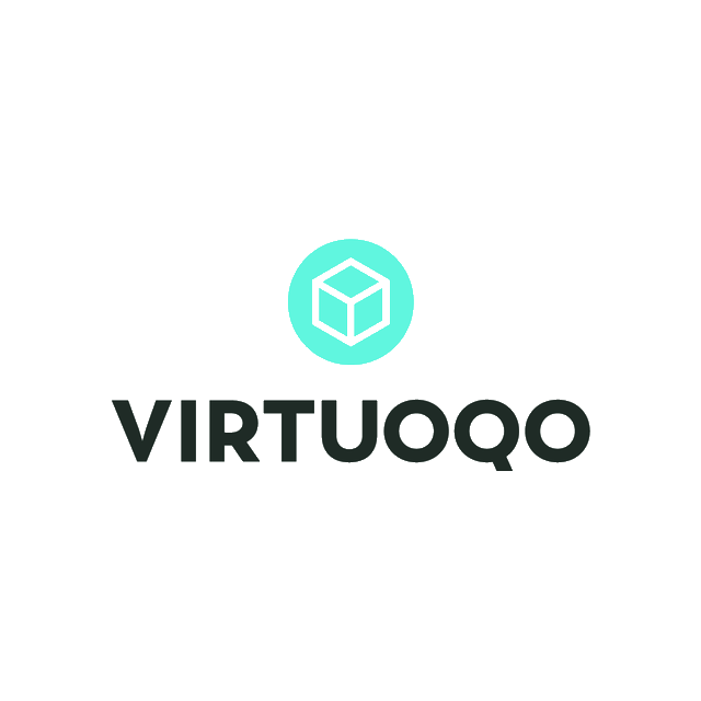 Virtuoqo.com logo, a brandable .com business name for sale