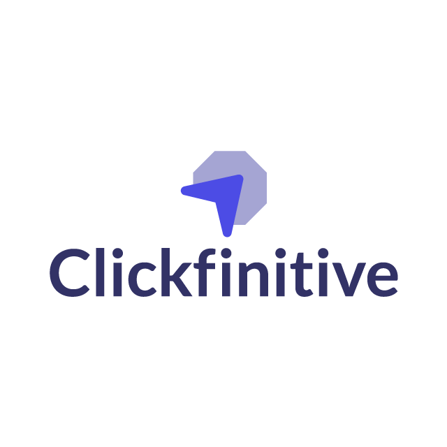 Clickfinitive.com logo, a brandable .com business name for sale