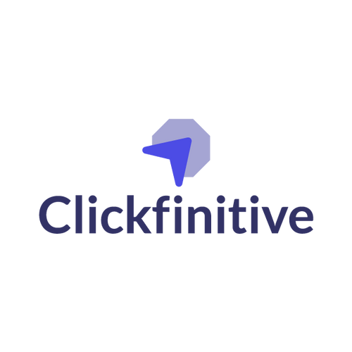 Clickfinitive.com logo, a brandable .com business name for sale