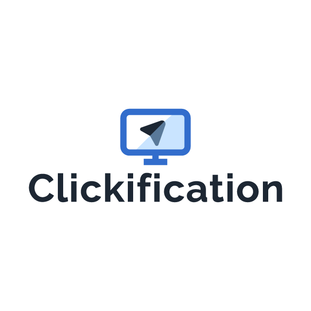 Clickification.com logo, a brandable .com business name for sale