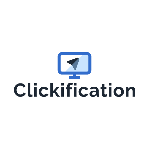 Clickification.com logo, a brandable .com business name for sale