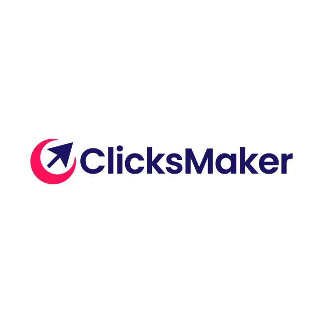 ClicksMaker.com logo, a brandable .com business name for sale