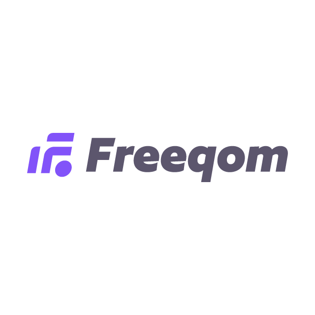 freeqom.com logo, a brandable .com business name for sale