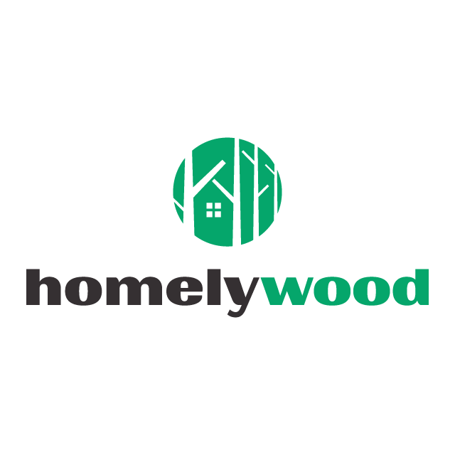 HomelyWood.com logo, a brandable .com business name for sale