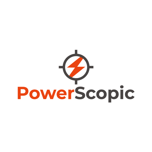 Powerscopic.com logo, a brandable .com business name for sale