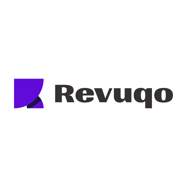 revuqo.com logo, a brandable .com business name for sale