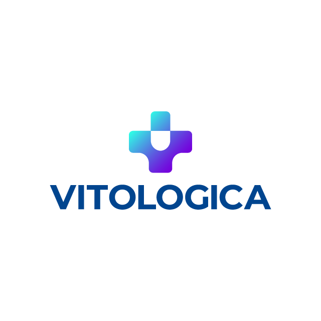 Vitologica.com logo, a brandable .com business name for sale